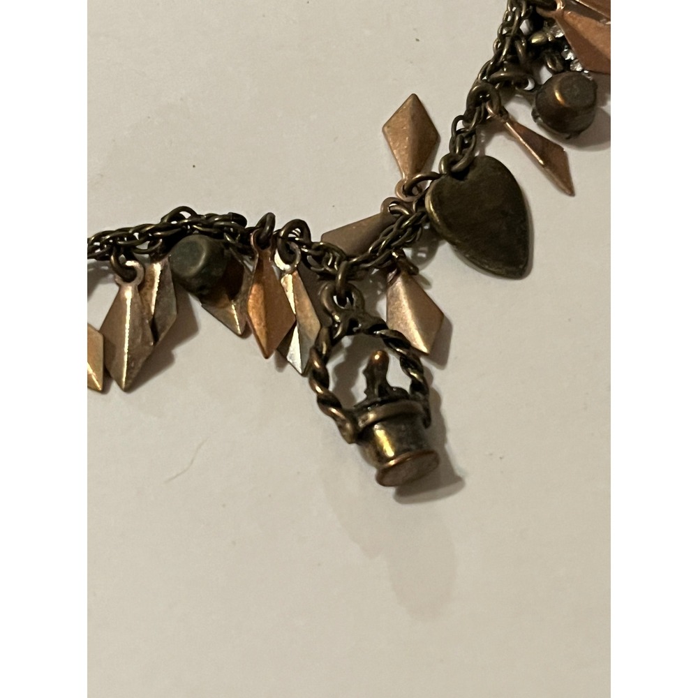 Betsey Johnson Paris Eiffel Tower Charm Necklace Bronze Tone Mixed Metal Heart - Picture 7 of 14